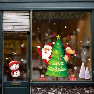 Christmas Window Stickers Santa Claus Reindeer Snowman Tree Pattern PVC Removable Wall Decals For Glass Showcase Home Decoration