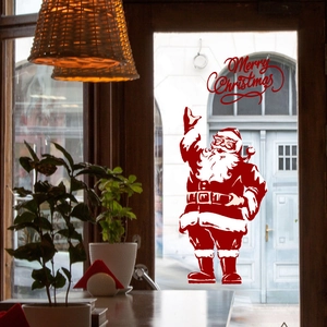 Sticker Fenêtre Noël Père Noël Joyeux Noël PVC Imperméable Autocollant Mural Pour Magasin Maison Décoration Festive