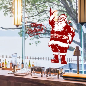 Sticker de fenêtre Père Noël Joyeux Noël rouge pour décoration de restaurant