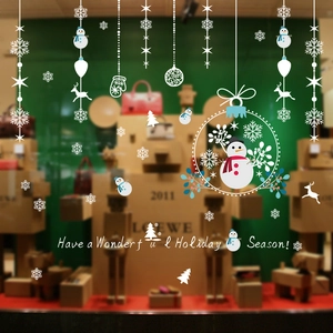 Christmas Window Wall Stickers PVC Removable Snowman Snowflake Reindeer Decals For Holiday Home Store Decor