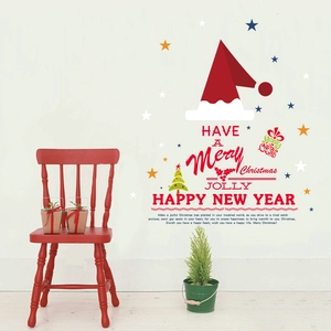 Christmas Wall Stickers PVC Waterproof Removable Santa Hat Stars Window Decals For Home Shop Festive Party Decoration