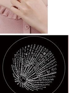 Detail of crown ring set showing the 100 languages I Love You projection feature