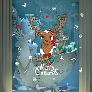 Sticker mural renne de Noël avec texte Merry Christmas pour une décoration de fenêtre
