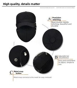 Winter bomber hat with detachable face mask and metal buckles for windproof ear protection