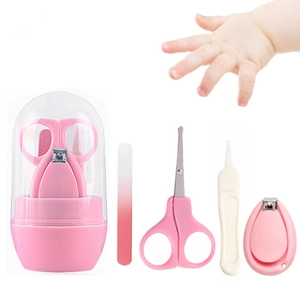 Pink 5-piece baby nail care set including scissors, clippers, file and tweezers with case