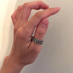 Vintage 925 Sterling Silver Ring For Women Woven Braided Chain Adjustable Open Finger Ring Minimalist Jewelry Gift