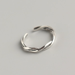 Vintage S925 sterling silver twist braided open ring with antique finish design