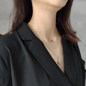 Minimalist gold 925 sterling silver layered necklace with heart and shell pendants