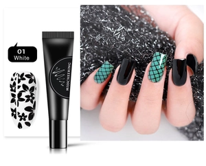 Gel de stamping pour ongles 01 Blanc avec motifs floraux et carreaux pour nail art