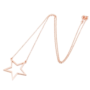 Detail showing rose gold hollow pentagram pendant with delicate lobster clasp chain