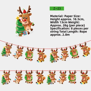 Detail showing paper Christmas reindeer banners with festive red and green scarf patterns