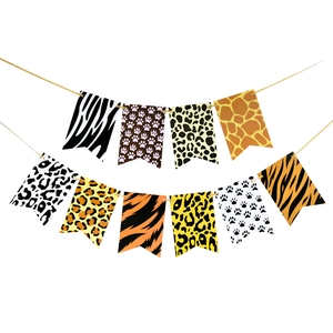 Tropical animal print bunting banner with leopard and zebra patterns for forest themed parties