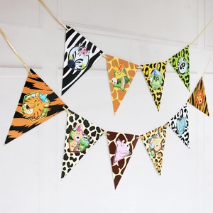 Tropical rainforest animal print bunting with safari animal motifs for party decoration