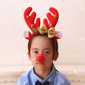 Christmas reindeer antlers headband with golden bells and red sponge nose for kids