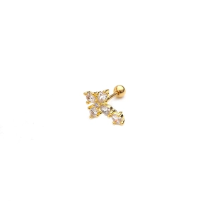 Clou d'oreille croix minimaliste en or avec des pierres en zircone cubique