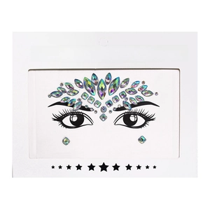 Detailed view of colorful face crystal stickers set with acrylic rhinestones for makeup
