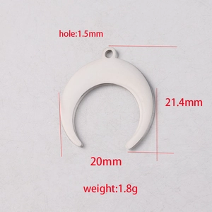 Polished stainless steel crescent moon pendant with detailed 20x21.4mm size specifications