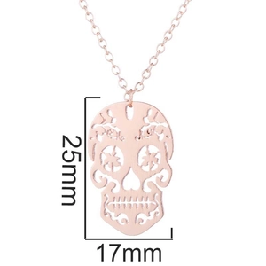 Rose gold vintage skull pendant necklace with 25mm height and 17mm width dimensions