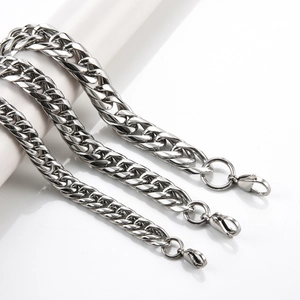 Men 316L Stainless Steel Polished Cuban Link Bracelet Double Weave Curb Chain Industrial Style Minimalist Hand Jewelry For Men