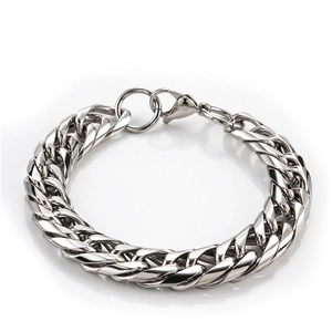 Polished silver 316L stainless steel curb link chain bracelet for men with lobster clasp