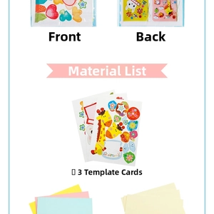 Detail of DIY Christmas card kit showing template cards and cartoon sticker components