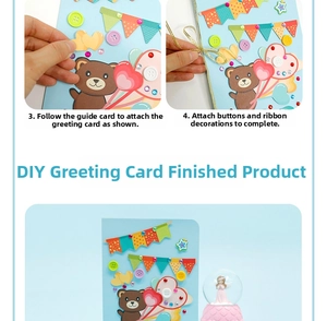 Detail view of DIY Christmas card kit showing assembly steps and the final bear design
