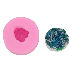 Detailed pink silicone mold and finished 3D rose flower for cake or DIY soap making