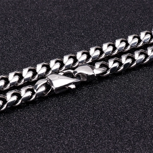 Polished silver stainless steel Cuban link necklace for men with a secure lobster clasp