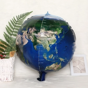 Detailed view of globe-shaped foil balloon featuring world map print for party decor