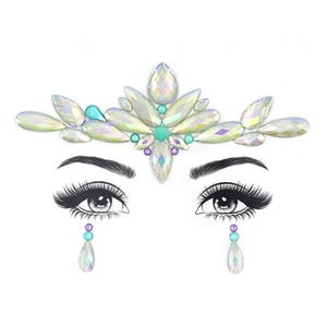 Luminous AB resin face jewelry with iridescent rhinestones in crown shape for makeup
