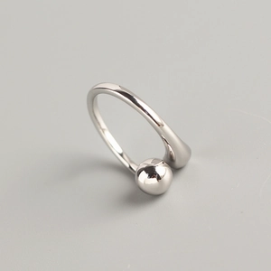 Minimalist S925 sterling silver open ring with polished silver bead and teardrop design
