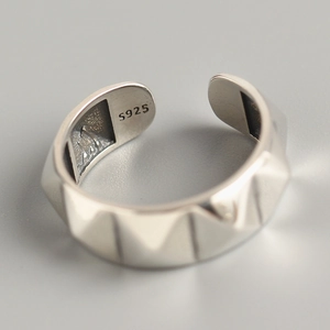 Minimalist S925 sterling silver punk rivet ring with adjustable open band for women