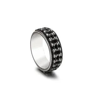Anello Spinner A Catena Meccanica Da Uomo Acciaio Inossidabile 316L Stile Biker Punk Retrò Gioielli Per Lui