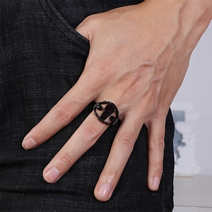 Gothic punk stainless steel coffin ring with black finish for a vintage vampire aesthetic