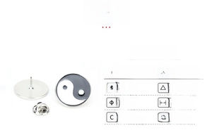 Detail of 25mm Yin Yang Tai Chi zinc alloy brooch with electroplating and oil dripping process