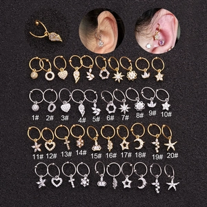 Orecchini Cerchio Cartilagine Acciaio Inossidabile Ciondolo Cuore Luna Stella Ala Zircone Gioielli Piercing Donne