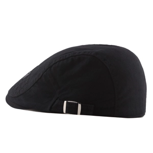 Classic black cotton ivy cap for men with adjustable side buckle and stylish embroidery