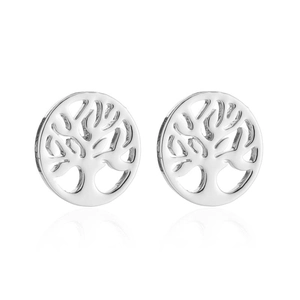 Boucles d'oreilles minimalistes en acier inoxydable argenté avec motif arbre de vie et reflet