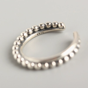 S925 sterling silver beaded ear cuff with round ball texture and minimalist design