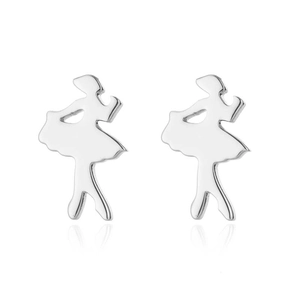 Elegant silver ballet dancer silhouette earrings in stainless steel for women and girls