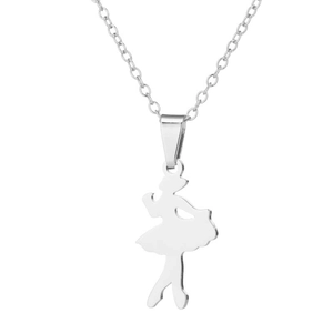 Silver ballet dancer silhouette necklace with elegant thin chain for women