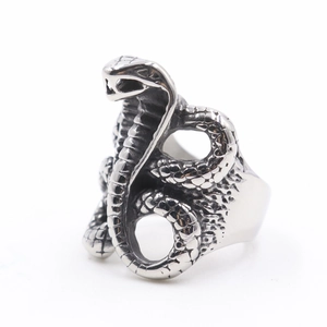 Retro vintage snake ring in oxidized silver finish with detailed serpent scale texture