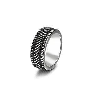 Car Wheel Tire Tread Ring 316L Stainless Steel Retro Industrial Biker Band For Men Punk Style Jewelry
