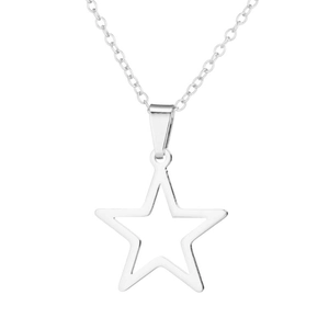 Minimalist silver stainless steel hollow star pendant necklace with matching chain