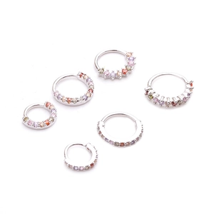 Piercings d'oreille et de nez en argent avec zircons colorés micro-pavés vibrants
