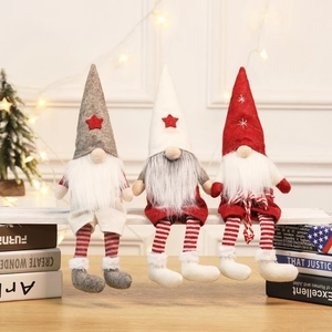 Christmas Gnomes Plush Decorations Long Striped Legs Handmade Faceless Tomte Ornaments Holiday Home Decor Pointy Hat With Stars