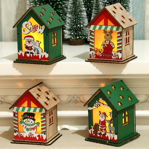 Ornement Maison Lumineuse En Bois De Noël Décoration De Table LED Père Noël Bonhomme De Neige Renne Toit Étoilé Cadeau Festif