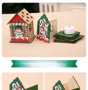 Détails de montage de la maison de Noël en bois DIY avec bougie LED et motifs festifs