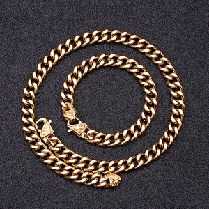 Ensemble collier et bracelet maille gourmette dorée pour homme en acier inoxydable