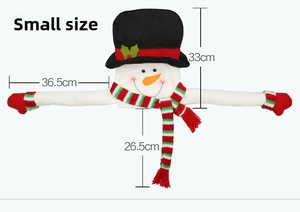 Detailed view of small snowman tree topper with dimensions 33cm height and 36.5cm width